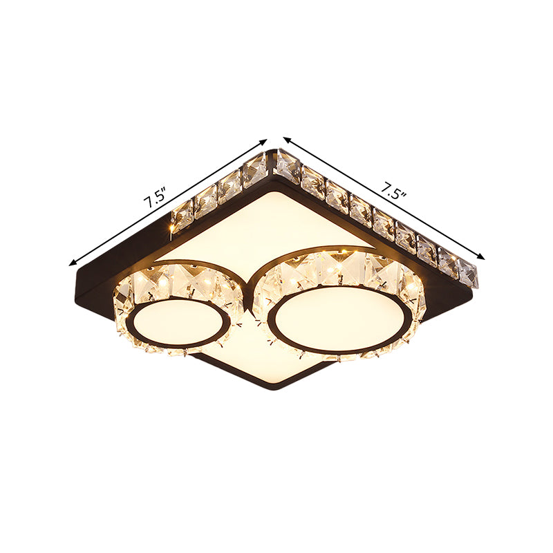 Simple LED Close to Ceiling Lamp Black Round/Square Flush Mount Light with Crystal Block Shade Clearhalo 'Ceiling Lights' 'Close To Ceiling Lights' 'Close to ceiling' 'Flush mount' Lighting' 1723216