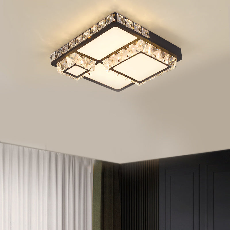 Simple LED Close to Ceiling Lamp Black Round/Square Flush Mount Light with Crystal Block Shade Clearhalo 'Ceiling Lights' 'Close To Ceiling Lights' 'Close to ceiling' 'Flush mount' Lighting' 1723218