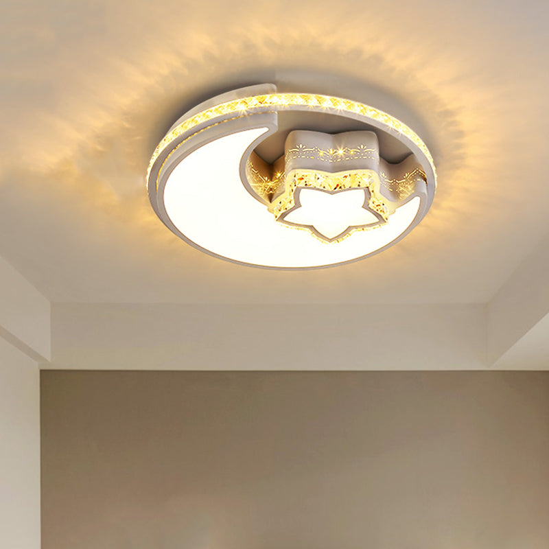 Simplicity Flower/Moon Flush Mount Faceted Crystal LED Bedroom Ceiling Light Fixture in Chrome Clearhalo 'Ceiling Lights' 'Close To Ceiling Lights' 'Close to ceiling' 'Flush mount' Lighting' 1723223