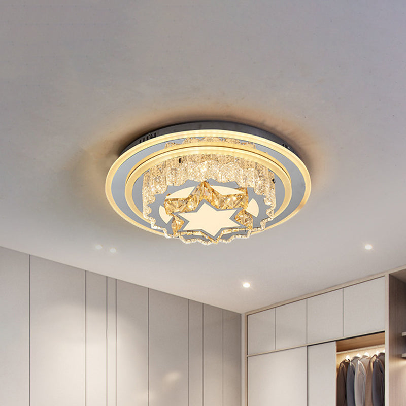 Chrome LED Flower/Star Ceiling Fixture Modern Hand-Cut Crystal Flush Mount Lighting for Sleeping Room Clearhalo 'Ceiling Lights' 'Close To Ceiling Lights' 'Close to ceiling' 'Flush mount' Lighting' 1723232