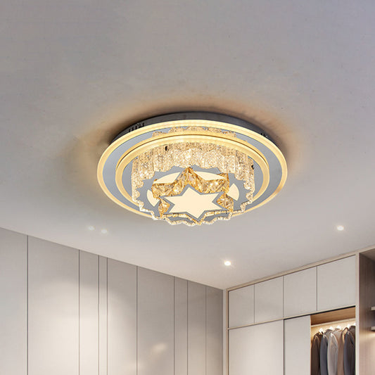 Chrome LED Flower/Star Ceiling Fixture Modern Hand-Cut Crystal Flush Mount Lighting for Sleeping Room Clearhalo 'Ceiling Lights' 'Close To Ceiling Lights' 'Close to ceiling' 'Flush mount' Lighting' 1723232
