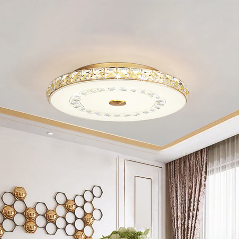 16"/19.5" W LED Doorway Flushmount Modernist Chrome/Gold Ceiling Mounted Light with Round Crystal Block Shade Gold Clearhalo 'Ceiling Lights' 'Close To Ceiling Lights' 'Close to ceiling' 'Flush mount' Lighting' 1723240