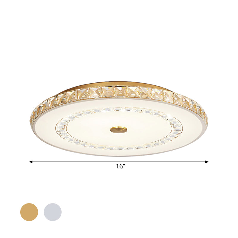16"/19.5" W LED Doorway Flushmount Modernist Chrome/Gold Ceiling Mounted Light with Round Crystal Block Shade Clearhalo 'Ceiling Lights' 'Close To Ceiling Lights' 'Close to ceiling' 'Flush mount' Lighting' 1723243