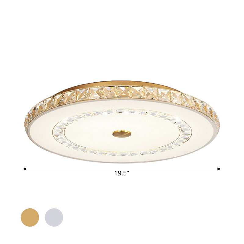 16"/19.5" W LED Doorway Flushmount Modernist Chrome/Gold Ceiling Mounted Light with Round Crystal Block Shade Clearhalo 'Ceiling Lights' 'Close To Ceiling Lights' 'Close to ceiling' 'Flush mount' Lighting' 1723244