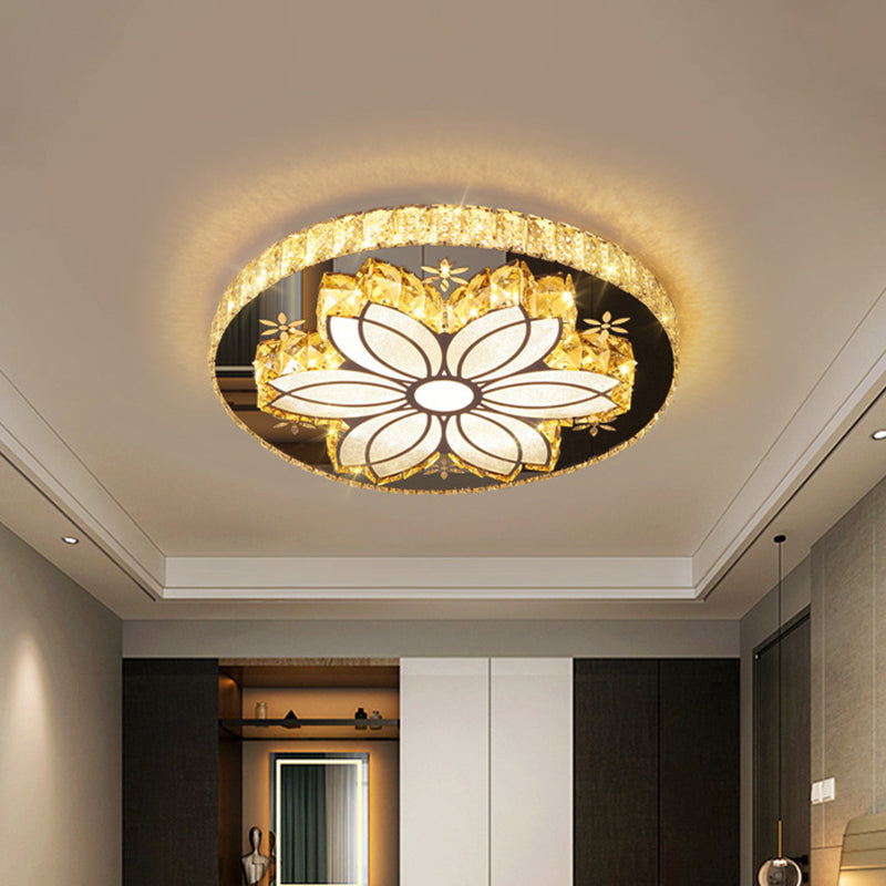 Cut Crystal Bloom Ceiling Light Fixture Modernism LED Flushmount Lighting  in Chrome - Clearhalo