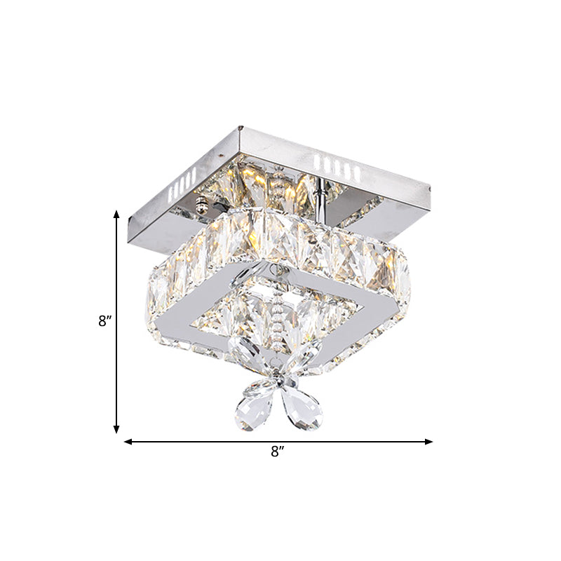 Square Beveled Crystal Semi Flush Mount Contemporary 8"/12" Wide LED Chrome Ceiling Fixture with Floret Design Clearhalo 'Ceiling Lights' 'Close To Ceiling Lights' 'Close to ceiling' 'Semi-flushmount' Lighting' 1723256
