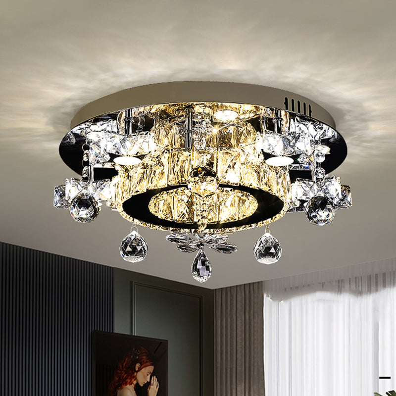Faceted Crystal Star Semi Flush Lamp Simplicity LED Ceiling Flush in Chrome, Warm/White Light Chrome A Clearhalo 'Ceiling Lights' 'Close To Ceiling Lights' 'Close to ceiling' 'Semi-flushmount' Lighting' 1723300
