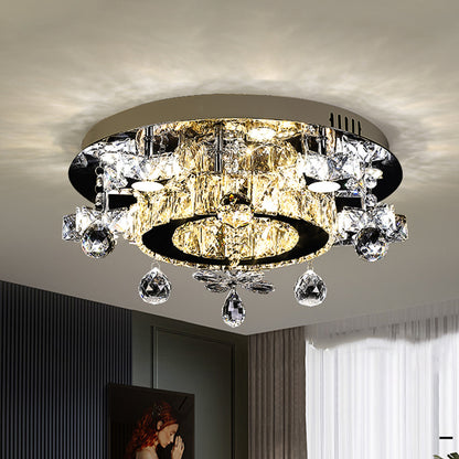 Faceted Crystal Star Semi Flush Lamp Simplicity LED Ceiling Flush in Chrome, Warm/White Light Chrome A Clearhalo 'Ceiling Lights' 'Close To Ceiling Lights' 'Close to ceiling' 'Semi-flushmount' Lighting' 1723300
