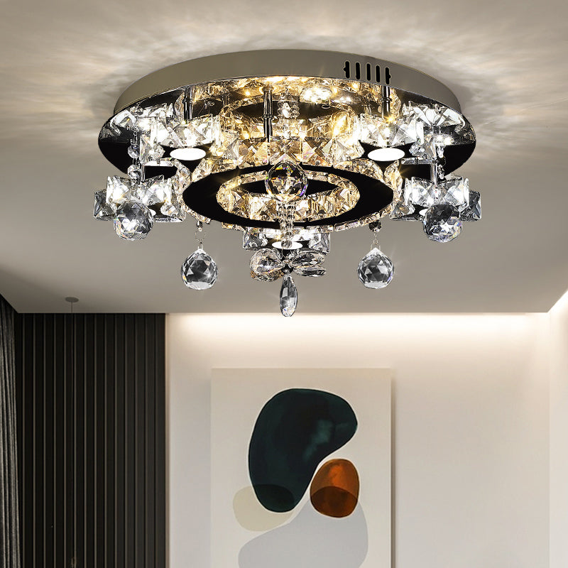 Faceted Crystal Star Semi Flush Lamp Simplicity LED Ceiling Flush in Chrome, Warm/White Light Clearhalo 'Ceiling Lights' 'Close To Ceiling Lights' 'Close to ceiling' 'Semi-flushmount' Lighting' 1723301