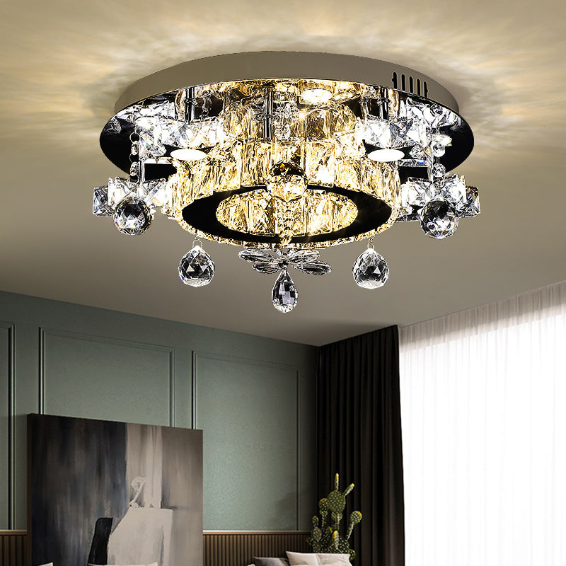 Faceted Crystal Star Semi Flush Lamp Simplicity LED Ceiling Flush in Chrome, Warm/White Light Chrome B Clearhalo 'Ceiling Lights' 'Close To Ceiling Lights' 'Close to ceiling' 'Semi-flushmount' Lighting' 1723304
