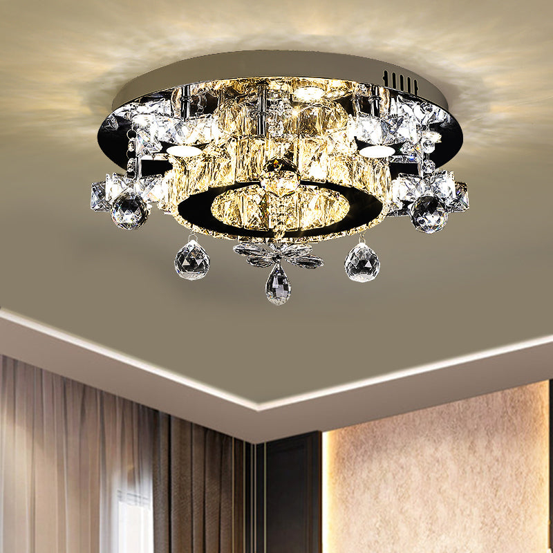 Faceted Crystal Star Semi Flush Lamp Simplicity LED Ceiling Flush in Chrome, Warm/White Light Clearhalo 'Ceiling Lights' 'Close To Ceiling Lights' 'Close to ceiling' 'Semi-flushmount' Lighting' 1723306
