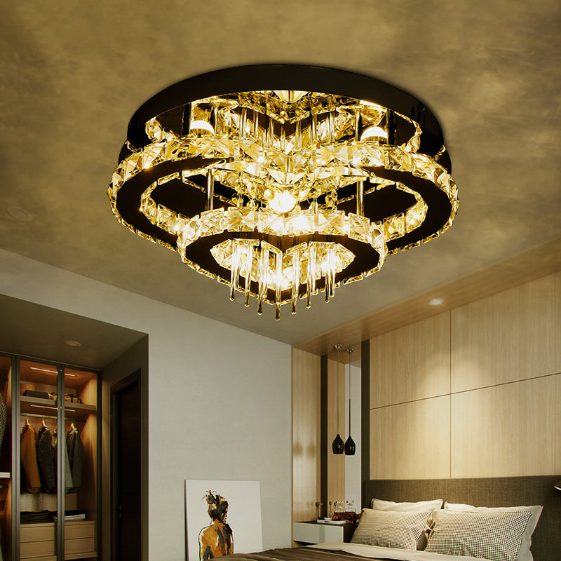 Loving Heart Ceiling Mounted Fixture Simple Crystal Block and Rod LED Chrome Flush Light Clearhalo 'Ceiling Lights' 'Close To Ceiling Lights' 'Close to ceiling' 'Semi-flushmount' Lighting' 1723342