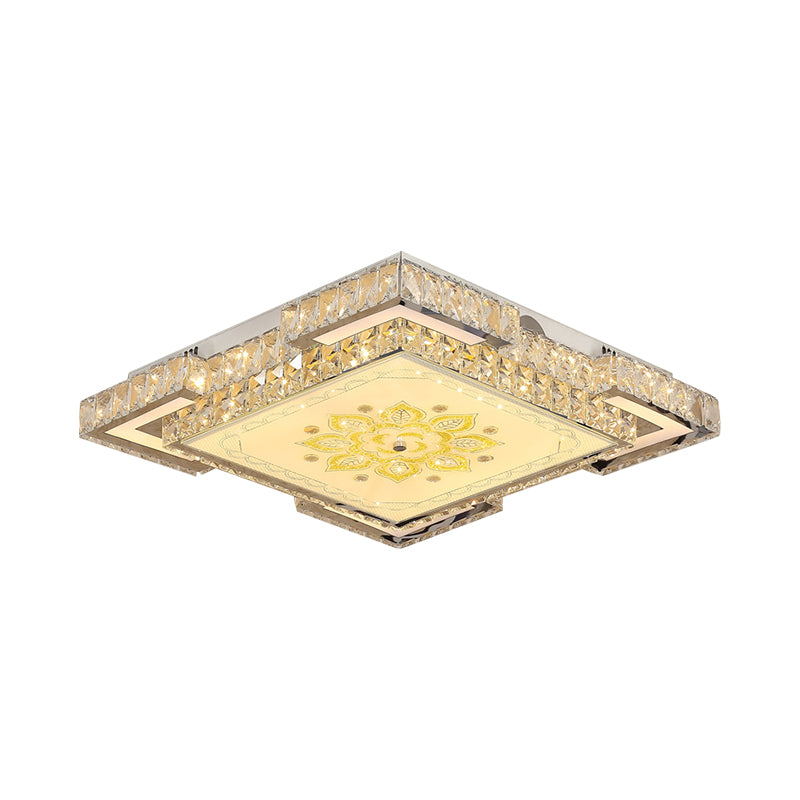 Square Flush Mount Fixture Minimalist Faceted Crystal LED Doorway Ceiling Flush in Chrome Clearhalo 'Ceiling Lights' 'Close To Ceiling Lights' 'Close to ceiling' 'Flush mount' Lighting' 1723347
