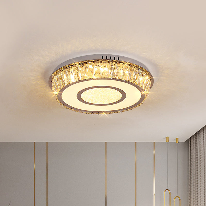 Crystal Block Round Flush Lamp Simplicity LED Ceiling Mount Light in Chrome for Living Room Chrome A Clearhalo 'Ceiling Lights' 'Close To Ceiling Lights' 'Close to ceiling' 'Flush mount' Lighting' 1723474