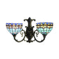 Mediterranean Bowl Wall Sconce with Curved Arm Stained Glass 2 Lights Wall Lamp in Blue Clearhalo 'Industrial' 'Middle century wall lights' 'Tiffany wall lights' 'Tiffany' 'Wall Lamps & Sconces' 'Wall Lights' Lighting' 172349
