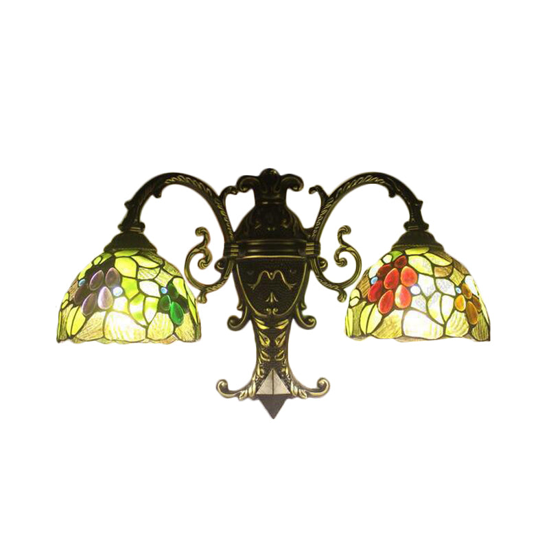 Dome Wall Lighting with Fruit Design Rustic 2 Lights Sconce Light in Green for Dining Room Clearhalo 'Industrial' 'Middle century wall lights' 'Tiffany wall lights' 'Tiffany' 'Wall Lamps & Sconces' 'Wall Lights' Lighting' 172353