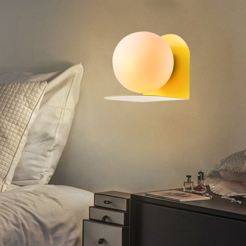 White Globe Wall Light Nordic Style Frosted Glass Sconce Light for Study Room Child Bedroom Yellow 6" Clearhalo 'Wall Lamps & Sconces' 'Wall Lights' Lighting' 172355