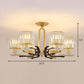 Drum Close to Ceiling Lamp Modernist Prismatic Crystal 3/6 Bulbs Gold Semi Flush Mount Chandelier Clearhalo 'Ceiling Lights' 'Close To Ceiling Lights' 'Close to ceiling' 'Semi-flushmount' Lighting' 1723559