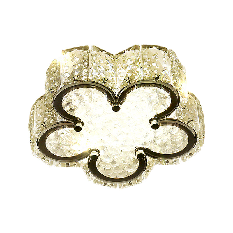 Minimalist LED Flush Lamp Stainless-Steel Round/Square/Flower Ceiling Fixture with Clear Crystal Shade in Warm/White Light Clearhalo 'Ceiling Lights' 'Close To Ceiling Lights' 'Close to ceiling' 'Flush mount' Lighting' 1723562