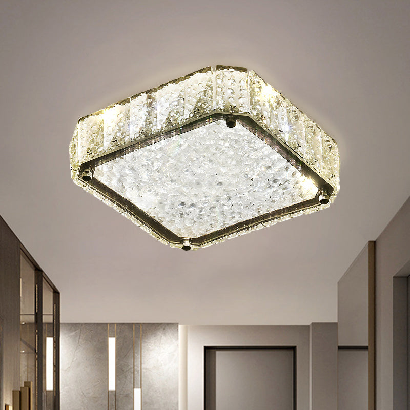 Minimalist LED Flush Lamp Stainless-Steel Round/Square/Flower Ceiling Fixture with Clear Crystal Shade in Warm/White Light Clear Square Plate Clearhalo 'Ceiling Lights' 'Close To Ceiling Lights' 'Close to ceiling' 'Flush mount' Lighting' 1723564
