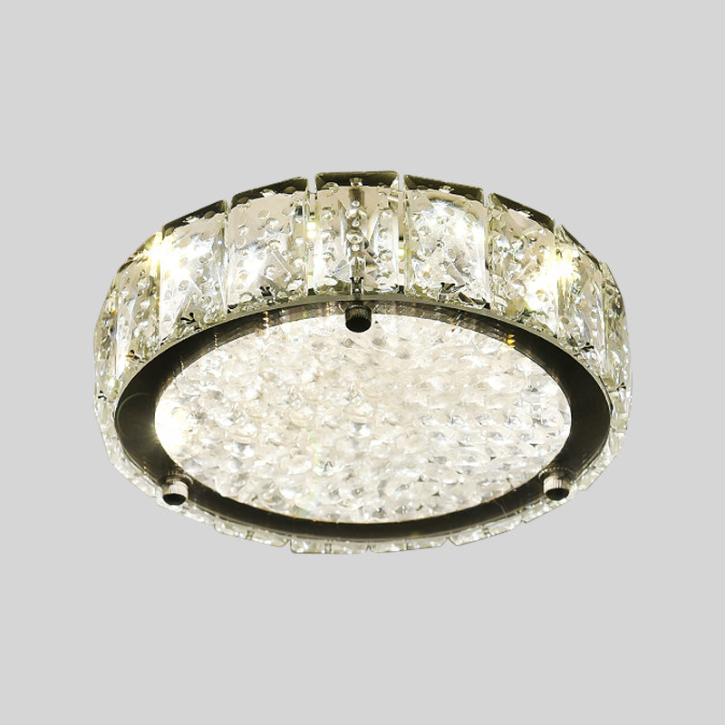 Minimalist LED Flush Lamp Stainless-Steel Round/Square/Flower Ceiling Fixture with Clear Crystal Shade in Warm/White Light Clearhalo 'Ceiling Lights' 'Close To Ceiling Lights' 'Close to ceiling' 'Flush mount' Lighting' 1723572