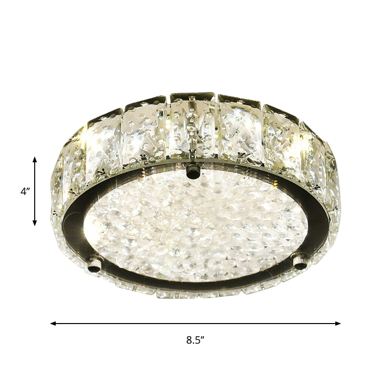 Minimalist LED Flush Lamp Stainless-Steel Round/Square/Flower Ceiling Fixture with Clear Crystal Shade in Warm/White Light Clearhalo 'Ceiling Lights' 'Close To Ceiling Lights' 'Close to ceiling' 'Flush mount' Lighting' 1723573