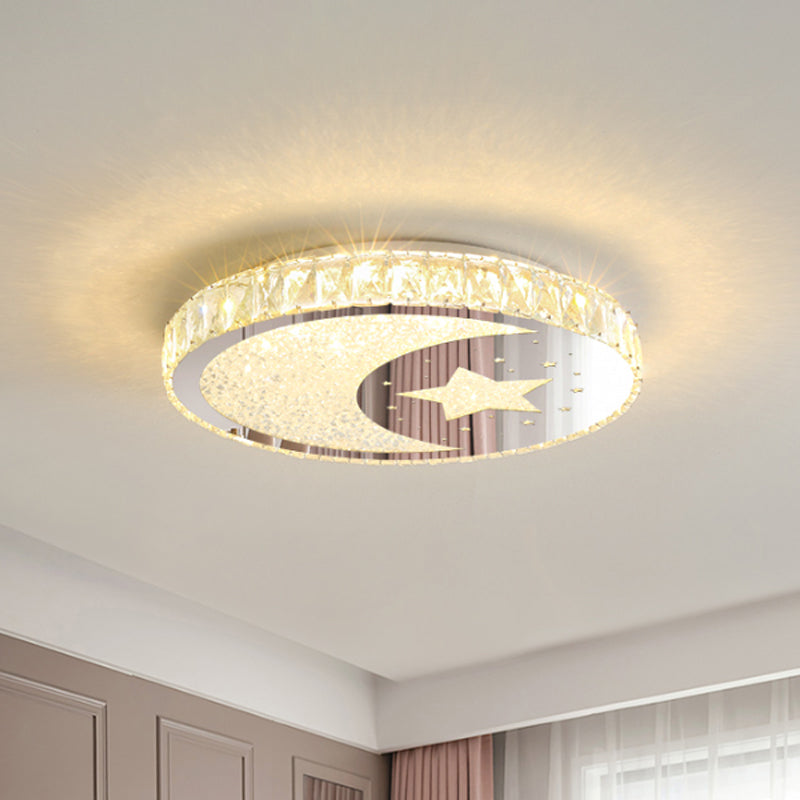 Stainless-Steel LED Round Flushmount Contemporary Cut Crystal Ceiling Mounted Light with Moon and Star Design Clearhalo 'Ceiling Lights' 'Close To Ceiling Lights' 'Close to ceiling' 'Flush mount' Lighting' 1723575