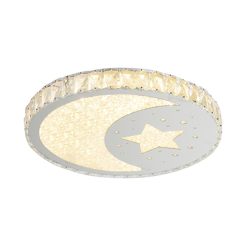 Stainless-Steel LED Round Flushmount Contemporary Cut Crystal Ceiling Mounted Light with Moon and Star Design Clearhalo 'Ceiling Lights' 'Close To Ceiling Lights' 'Close to ceiling' 'Flush mount' Lighting' 1723576