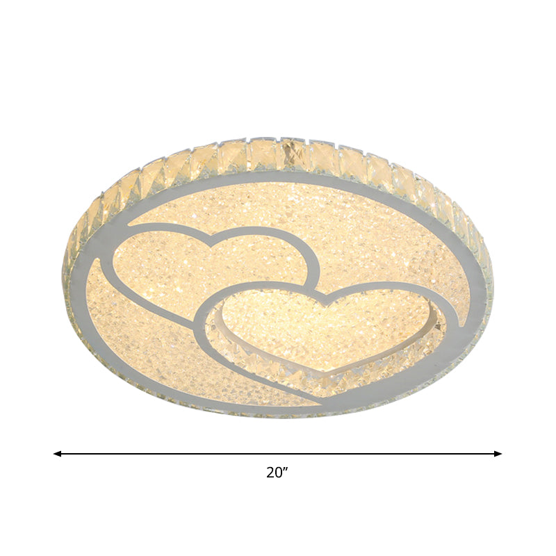 LED Bedroom Ceiling Flush Mount Simplicity Stainless-Steel Flush Lamp with Loving Heart Crystal Shade in Warm/White Light Clearhalo 'Ceiling Lights' 'Close To Ceiling Lights' 'Close to ceiling' 'Flush mount' Lighting' 1723581