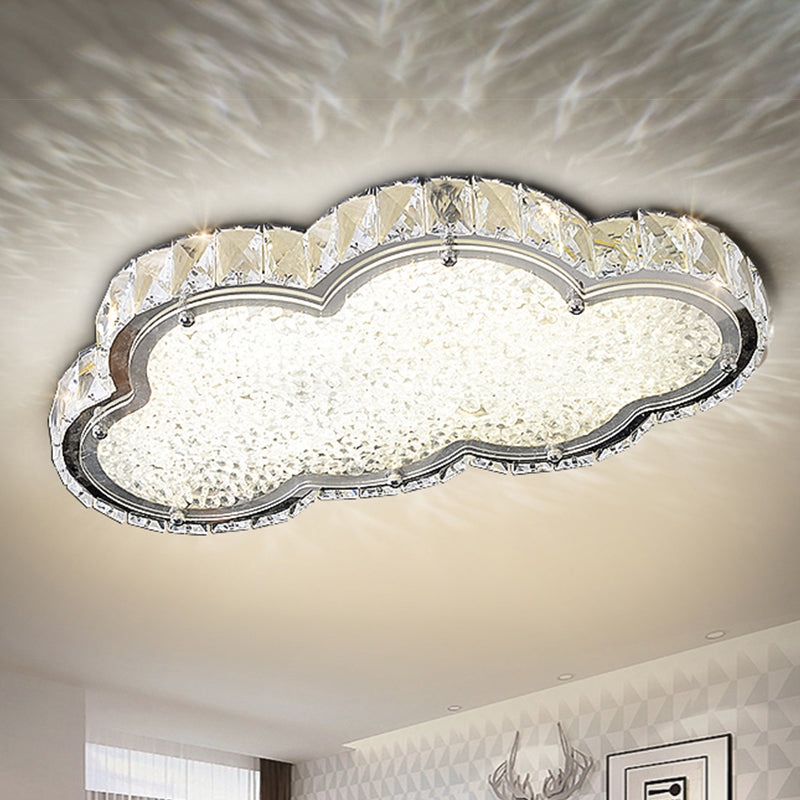 Crystal Block Cloud Ceiling Fixture Modernist 19.5"/25.5" W LED Flush Mount in Stainless-Steel, Warm/White Light Clearhalo 'Ceiling Lights' 'Close To Ceiling Lights' 'Close to ceiling' 'Flush mount' Lighting' 1723583