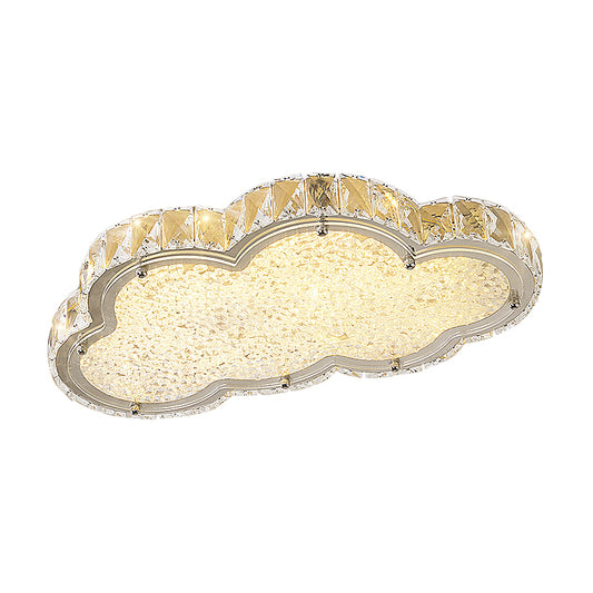 Crystal Block Cloud Ceiling Fixture Modernist 19.5"/25.5" W LED Flush Mount in Stainless-Steel, Warm/White Light Clearhalo 'Ceiling Lights' 'Close To Ceiling Lights' 'Close to ceiling' 'Flush mount' Lighting' 1723584