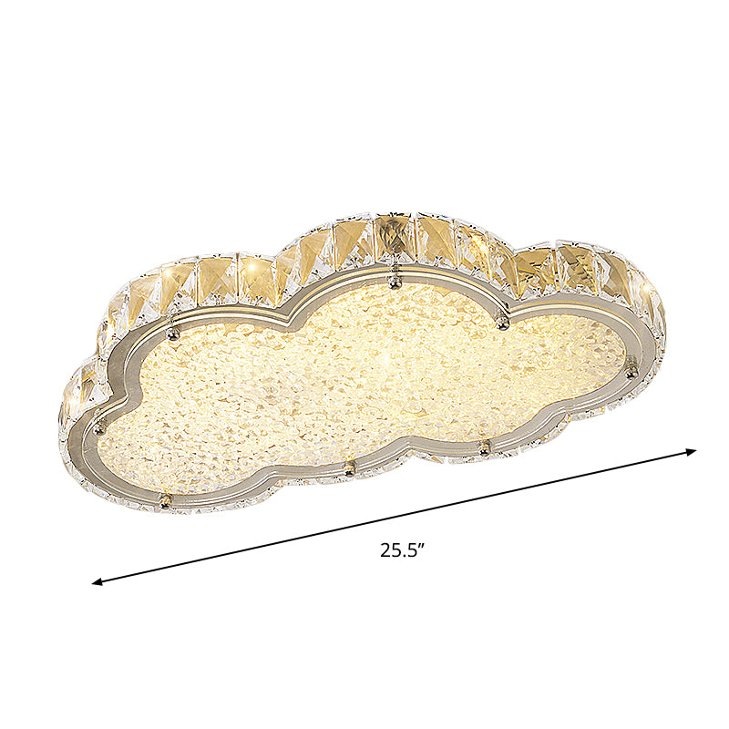 Crystal Block Cloud Ceiling Fixture Modernist 19.5"/25.5" W LED Flush Mount in Stainless-Steel, Warm/White Light Clearhalo 'Ceiling Lights' 'Close To Ceiling Lights' 'Close to ceiling' 'Flush mount' Lighting' 1723586