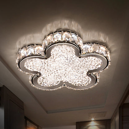 Simple Flower Ceiling Lighting Crystal Block LED Corridor Flush Mount Lamp in Stainless-Steel, Warm/White Light Stainless-Steel Clearhalo 'Ceiling Lights' 'Close To Ceiling Lights' 'Close to ceiling' 'Flush mount' Lighting' 1723587