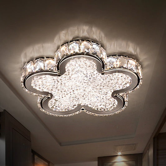 Simple Flower Ceiling Lighting Crystal Block LED Corridor Flush Mount Lamp in Stainless-Steel, Warm/White Light Stainless-Steel Clearhalo 'Ceiling Lights' 'Close To Ceiling Lights' 'Close to ceiling' 'Flush mount' Lighting' 1723587