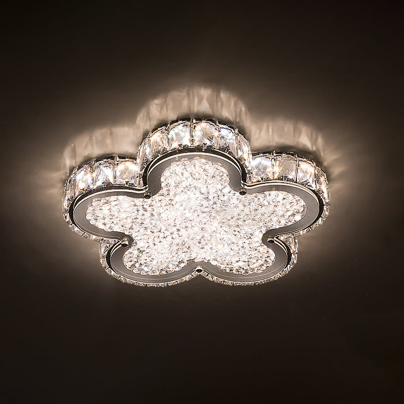 Simple Flower Ceiling Lighting Crystal Block LED Corridor Flush Mount Lamp in Stainless-Steel, Warm/White Light Clearhalo 'Ceiling Lights' 'Close To Ceiling Lights' 'Close to ceiling' 'Flush mount' Lighting' 1723589