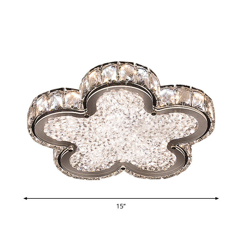 Simple Flower Ceiling Lighting Crystal Block LED Corridor Flush Mount Lamp in Stainless-Steel, Warm/White Light Clearhalo 'Ceiling Lights' 'Close To Ceiling Lights' 'Close to ceiling' 'Flush mount' Lighting' 1723590