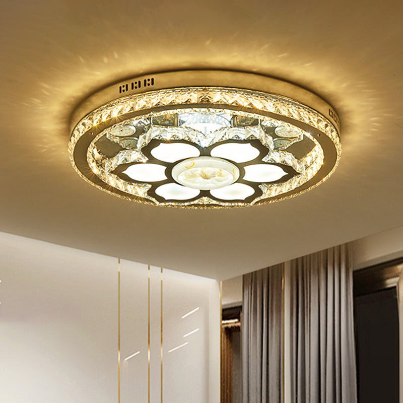 Lotus Flush Mount Lamp Fixture Simple Faceted Crystal LED Stainless-Steel Close to Ceiling Lighting Stainless-Steel Clearhalo 'Ceiling Lights' 'Close To Ceiling Lights' 'Close to ceiling' 'Flush mount' Lighting' 1723608