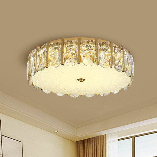 Drum Ceiling Mounted Light Modern Clear Crystal LED Bedroom Flush Lamp in Stainless-Steel Clearhalo 'Ceiling Lights' 'Close To Ceiling Lights' 'Close to ceiling' 'Flush mount' Lighting' 1723613