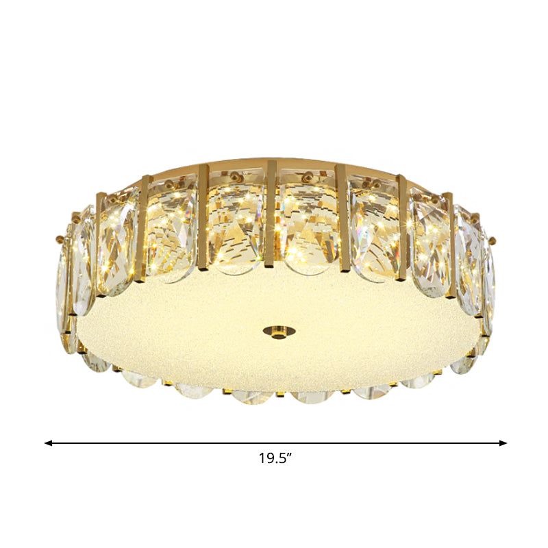 Drum Ceiling Mounted Light Modern Clear Crystal LED Bedroom Flush Lamp in Stainless-Steel Clearhalo 'Ceiling Lights' 'Close To Ceiling Lights' 'Close to ceiling' 'Flush mount' Lighting' 1723615