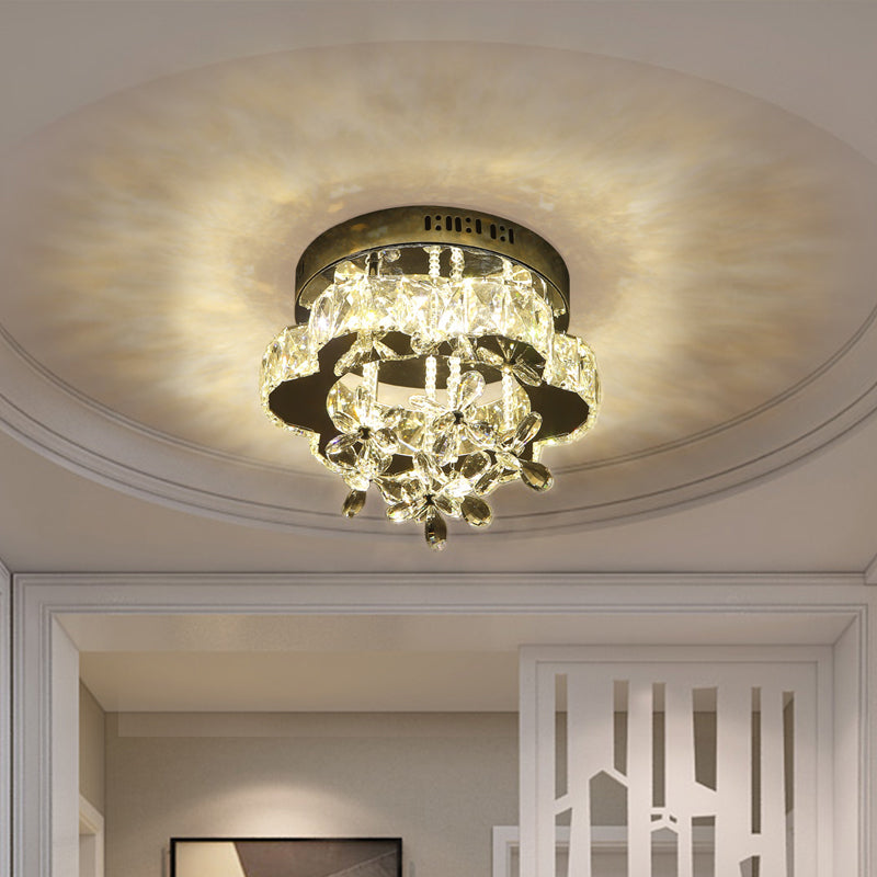 Blossom Ceiling Mounted Fixture Modern Faceted Crystal LED Chrome Semi Flush Light, 12"/18" Width Chrome Clearhalo 'Ceiling Lights' 'Close To Ceiling Lights' 'Close to ceiling' 'Semi-flushmount' Lighting' 1723616