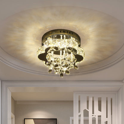 Blossom Ceiling Mounted Fixture Modern Faceted Crystal LED Chrome Semi Flush Light, 12"/18" Width Chrome Clearhalo 'Ceiling Lights' 'Close To Ceiling Lights' 'Close to ceiling' 'Semi-flushmount' Lighting' 1723616