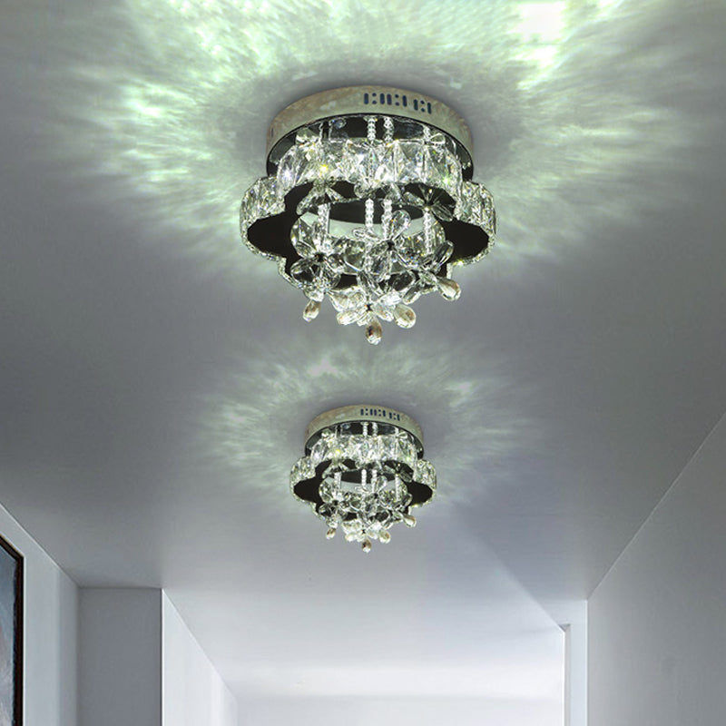 Blossom Ceiling Mounted Fixture Modern Faceted Crystal LED Chrome Semi Flush Light, 12"/18" Width Clearhalo 'Ceiling Lights' 'Close To Ceiling Lights' 'Close to ceiling' 'Semi-flushmount' Lighting' 1723617