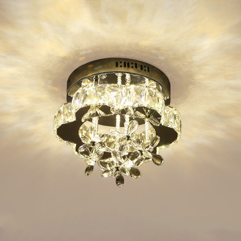 Blossom Ceiling Mounted Fixture Modern Faceted Crystal LED Chrome Semi Flush Light, 12"/18" Width Clearhalo 'Ceiling Lights' 'Close To Ceiling Lights' 'Close to ceiling' 'Semi-flushmount' Lighting' 1723618