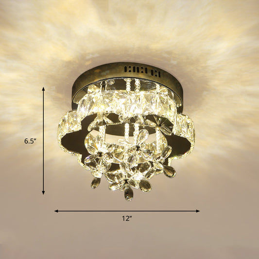 Blossom Ceiling Mounted Fixture Modern Faceted Crystal LED Chrome Semi Flush Light, 12"/18" Width Clearhalo 'Ceiling Lights' 'Close To Ceiling Lights' 'Close to ceiling' 'Semi-flushmount' Lighting' 1723619