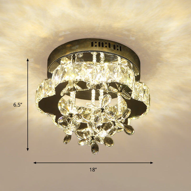 Blossom Ceiling Mounted Fixture Modern Faceted Crystal LED Chrome Semi Flush Light, 12"/18" Width Clearhalo 'Ceiling Lights' 'Close To Ceiling Lights' 'Close to ceiling' 'Semi-flushmount' Lighting' 1723620