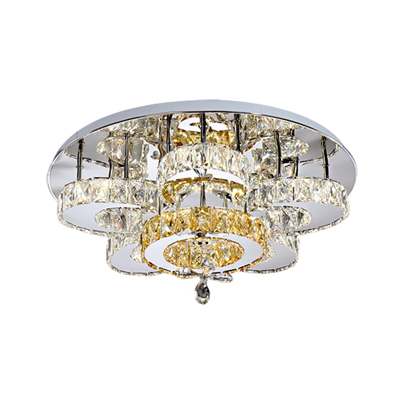 LED Bedroom Semi Mount Lighting Minimalism Chrome Ceiling Fixture with Floral Crystal Block Shade Clearhalo 'Ceiling Lights' 'Close To Ceiling Lights' 'Close to ceiling' 'Semi-flushmount' Lighting' 1723622