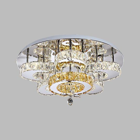 LED Bedroom Semi Mount Lighting Minimalism Chrome Ceiling Fixture with Floral Crystal Block Shade Clearhalo 'Ceiling Lights' 'Close To Ceiling Lights' 'Close to ceiling' 'Semi-flushmount' Lighting' 1723623