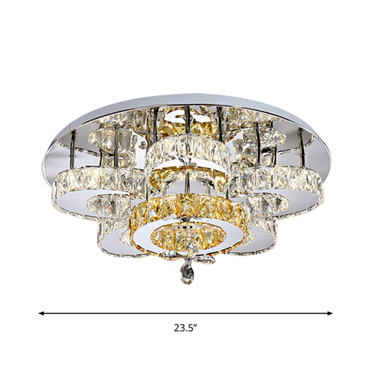 LED Bedroom Semi Mount Lighting Minimalism Chrome Ceiling Fixture with Floral Crystal Block Shade Clearhalo 'Ceiling Lights' 'Close To Ceiling Lights' 'Close to ceiling' 'Semi-flushmount' Lighting' 1723624