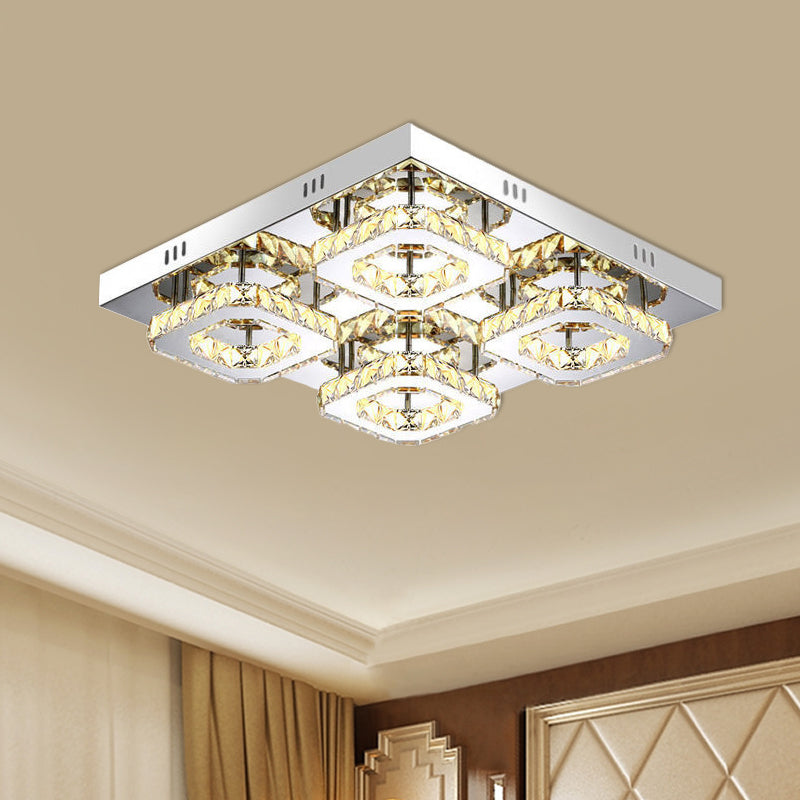 Modernism Squared Semi Flush Light Faceted Crystal LED Restaurant Ceiling Mounted Fixture in Chrome Chrome Clearhalo 'Ceiling Lights' 'Close To Ceiling Lights' 'Close to ceiling' 'Semi-flushmount' Lighting' 1723625