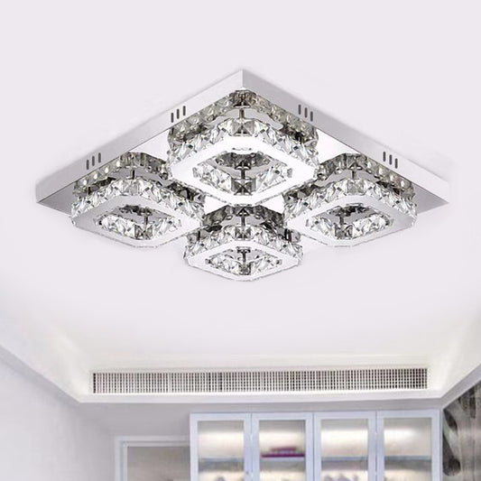 Modernism Squared Semi Flush Light Faceted Crystal LED Restaurant Ceiling Mounted Fixture in Chrome Clearhalo 'Ceiling Lights' 'Close To Ceiling Lights' 'Close to ceiling' 'Semi-flushmount' Lighting' 1723626